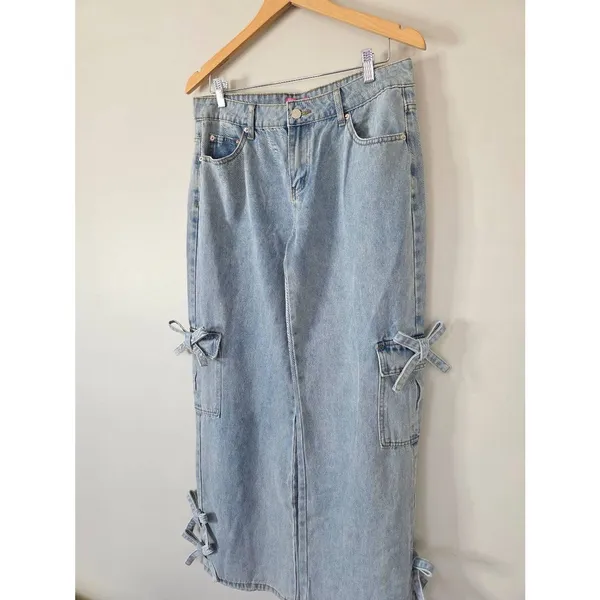 EDIKTED Low Rise Wide Leg Jeans Size Large‎ Bows 4 Days NEW - Image 5