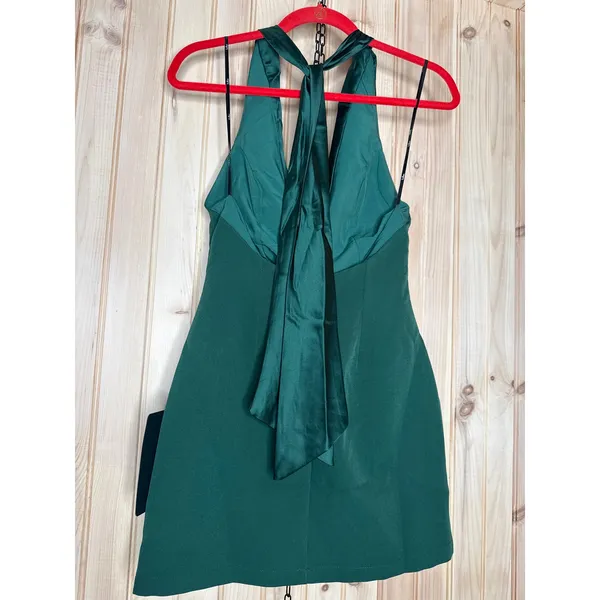 NWT Lulus Perfected Finesse Emerald Cowl Halter A-Line Mini Dress Party Size XS - Image 6