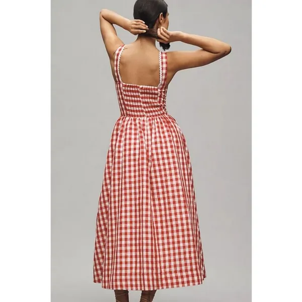 💕WAYF x Styled Coco!💕 Gracie Gingham Linen-Blend Midi Dress Red Gingham XL NWT - Image 5