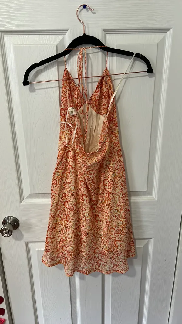 90s orange swirl halter-neck dress - Image 6