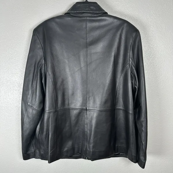 Modern Essentials Black Leather Jacket Womens Large Contrast Stitching 2000s Y2K - Image 3