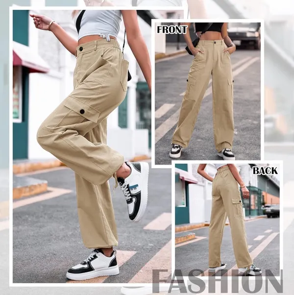 High Waisted Cargo Pants Khaki Tan Size 6 - Image 4