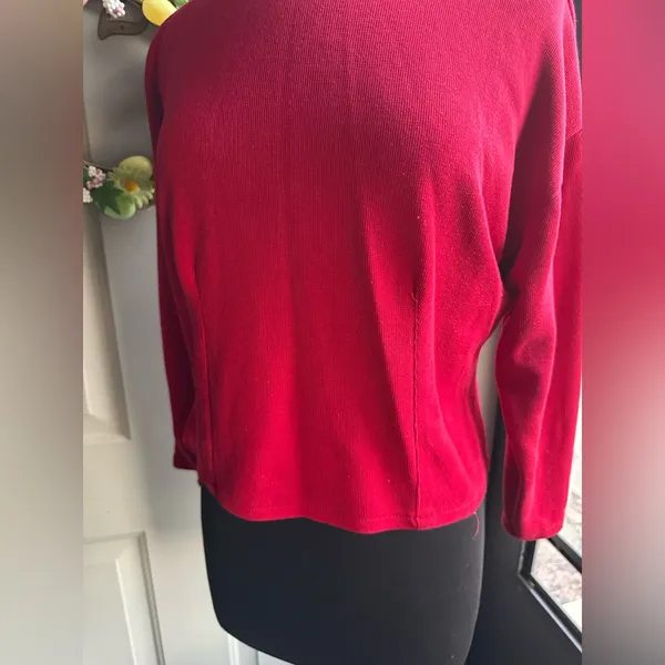 Vintage 90s Express Tricot red crop ribbed turtleneck, size small - Image 4