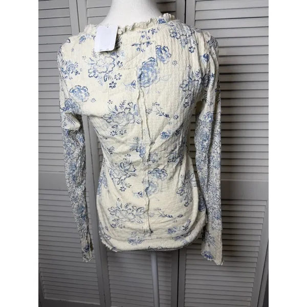 Free People We The Free Clover Thermal Size Small Ivory Blue NWT 100% Cotton - Image 7