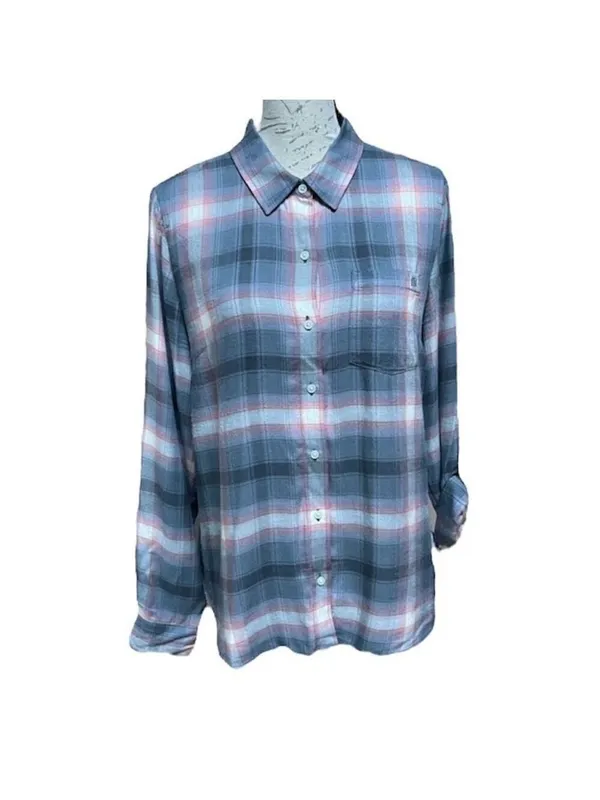 TOMMY Hilfiger women button down shirt top blouse plaid Sz M - Image 2