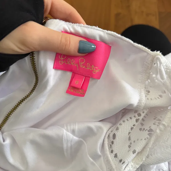 Lilly Pulitzer White Lace Puff Long Sleeve Mini Dress - Image 3