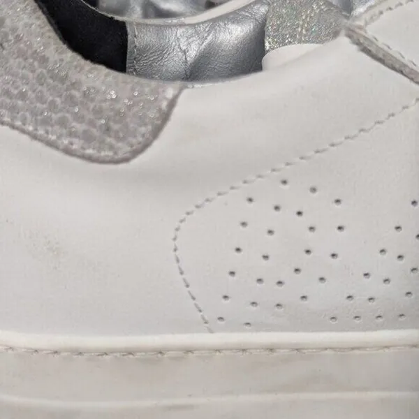 NEW P448 Thea White Leather Suede Sneaker Logo EUR 37 6.5-7 low top shoe sparkly - Image 6