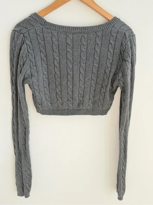 Brandy Melville Gray Cable Knit Cropped Cardigan Shrug - Image 9