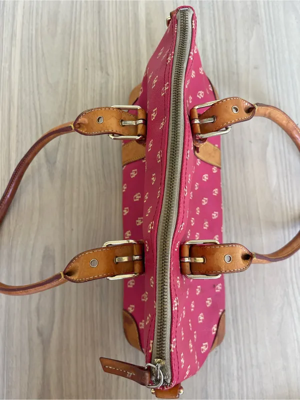 Dooney & Bourke Pink Signature Shoulder Bag with Brown Trim - Image 7
