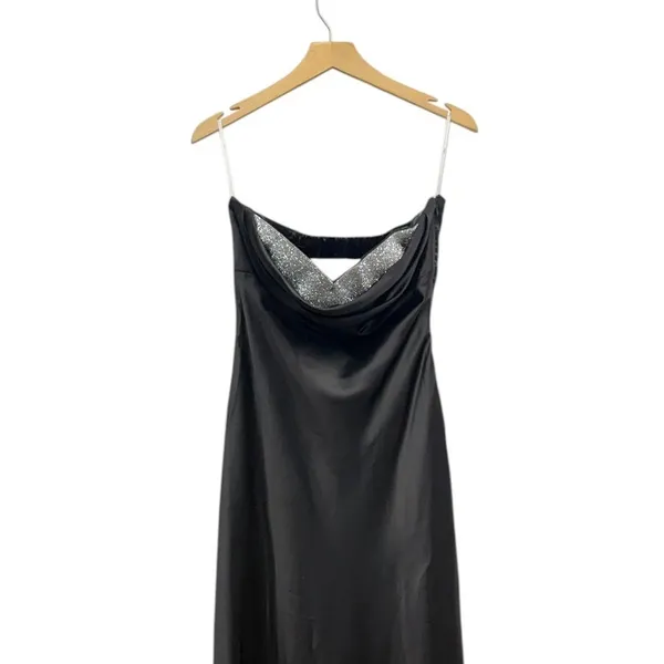Lulus Exquisite Shine Black Satin Rhinestone Strapless Maxi Dress size Large NWT - Image 5