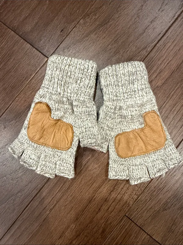 Newberry Knitting Wool Blend Fingerless Gloves - Oatmeal - C54-131 - Image 3