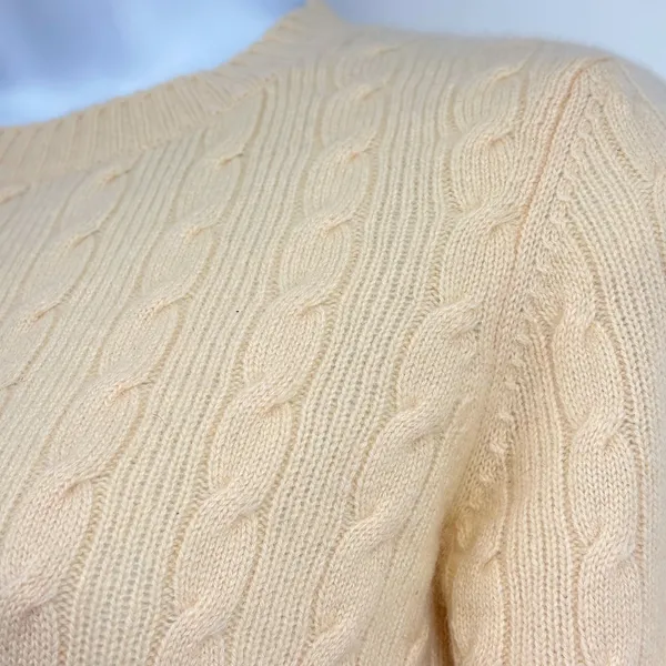 Vince 100% Cashmere Cable Knit Sweater XS Ivory Cream Elbow Patch Made USA - Image 5