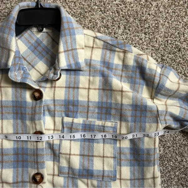Veveret Blue Cream Plaid Shacket Flannel Jacket Fall Spring Comfy Casual Large - Image 6