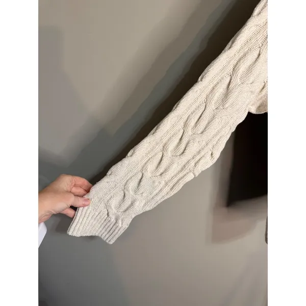 Free People Washed Cable V-Neck Knit Sweater Cream XL NWT Quiet‎ Luxury - Image 3