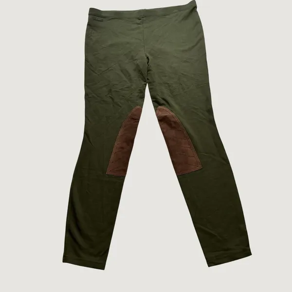 Polo Ralph Lauren Olive Green Equestrian Leggings Brown Knee Patches Size L - Image 3