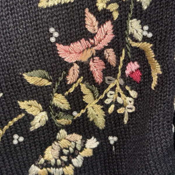 Tiara International Vintage Floral Embroidered Beaded Cardigan Black XL Grandma - Image 4