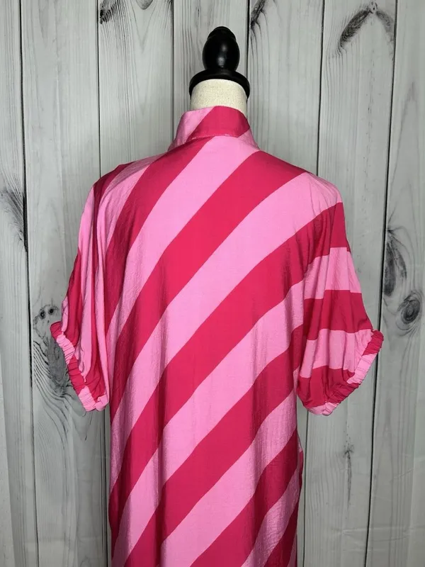 Entro Women’s Maxi Shirt Dress Sz S Diagonal Striped Collared Short Sleeve Pinks - Image 8