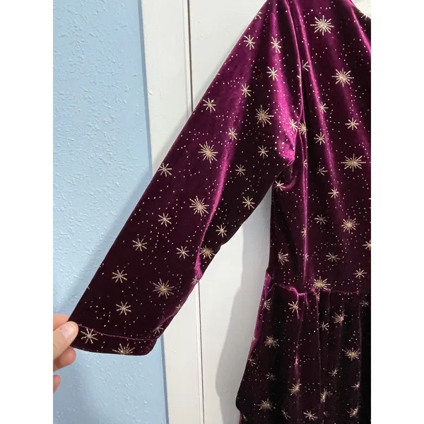 Celestial Purple Velvet Dress Small Gold Stars Whimsygoth Handmade Witchy - Image 5