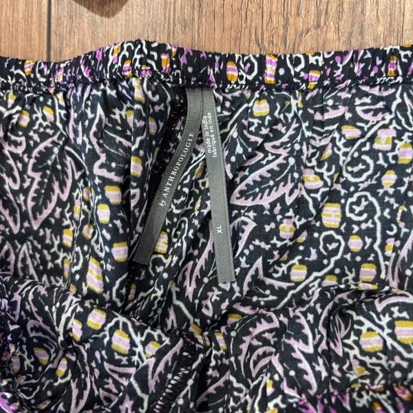 NWT $68 Anthropologie Silky Purple Paisley Pajama Sleep Set w/ Shorts Women's XL - Image 2