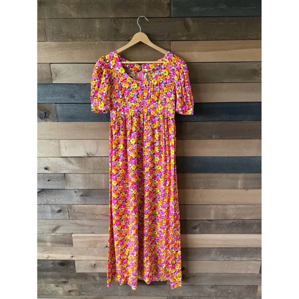Vintage 70s Handmade Floral Puff Sleeve Maxi Dress Empire Waist Cottagecore - Image 16