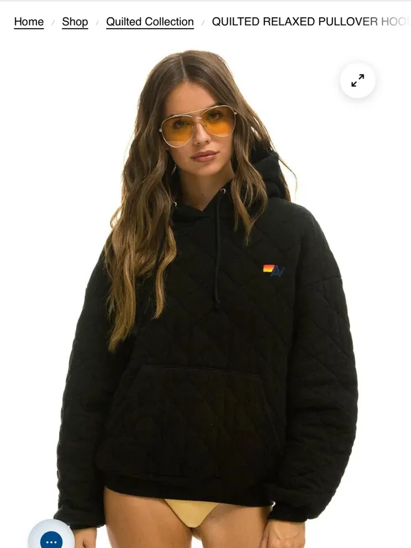 Aviator Nation Quilted Black Relaxed Pullover Hoodie - Unisex - Image 2
