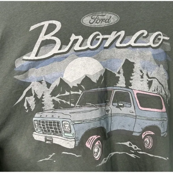 Hybrid Apparel Ford Bronco‎ Official Licensed Women 2X Off Road VTG Bronco Green Shirt Casual - Image 3