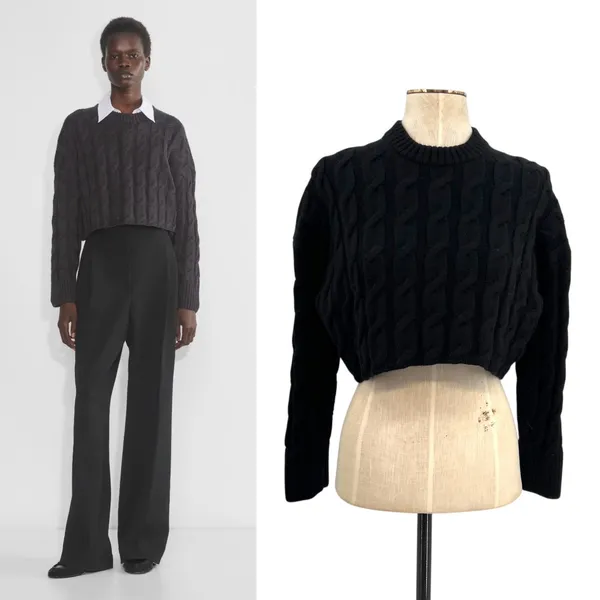 Aritzia Babaton Glory Merino Wool Sweater Crewneck Cropped Black Size XS‎ - Image 2