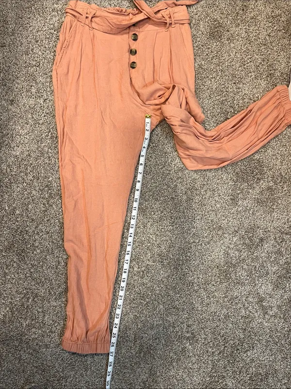 American Eagle Linen Blend Paperbag Pants in Pink Size Medium - Image 10
