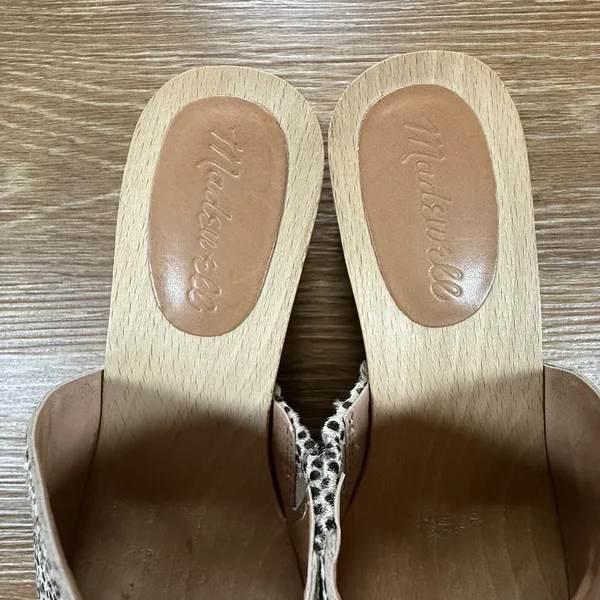 Madewell Clog Mule Sandals Womens 8 Spotted Calf Hair Wood Heel Slides Boho Chic - Image 9