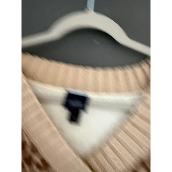 Daytrip Womens Leopard Print V-Neck Sweater Cream Brown Chevron Fall Medium - Image 3