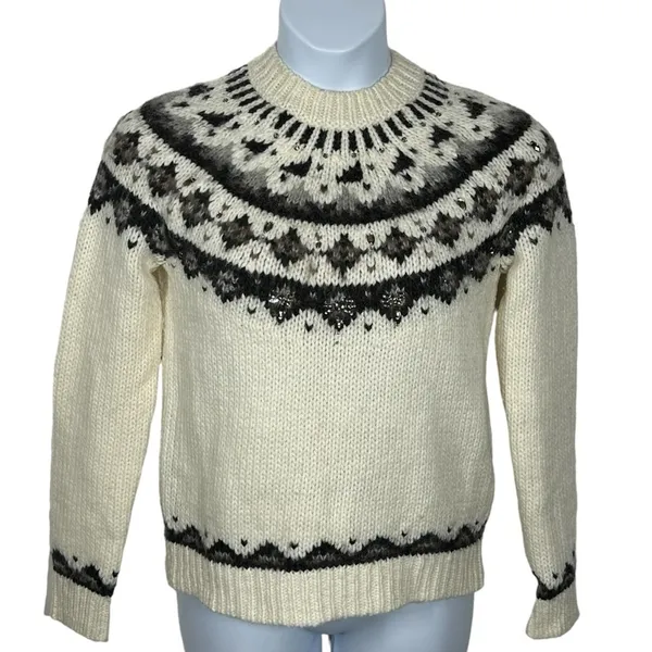 LOFT Ann Taylor Jeweled Wool Alpaca Mohair Mock Neck Sweater Medium - Image 2
