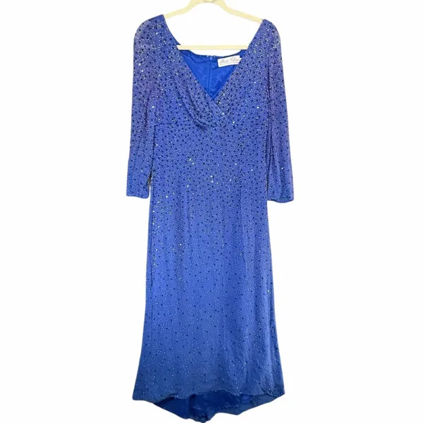 Mon Cheri Vintage Embellished Evening Gown Blue Size 12 Formal Dress‎ Wedding - Image 3