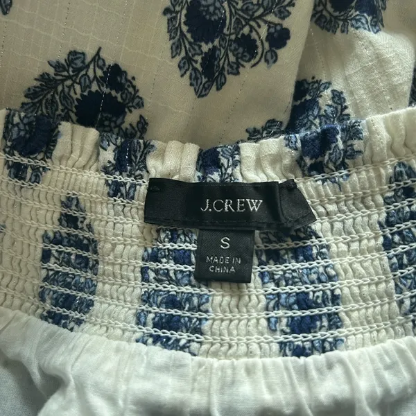 J. Crew White Mini Dress with Navy Floral Print and Puff Sleeves - Image 6