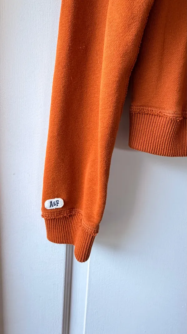 Abercrombie & Fitch Orange Cropped Hoodie Small Varsity Sweatshirt - Image 6
