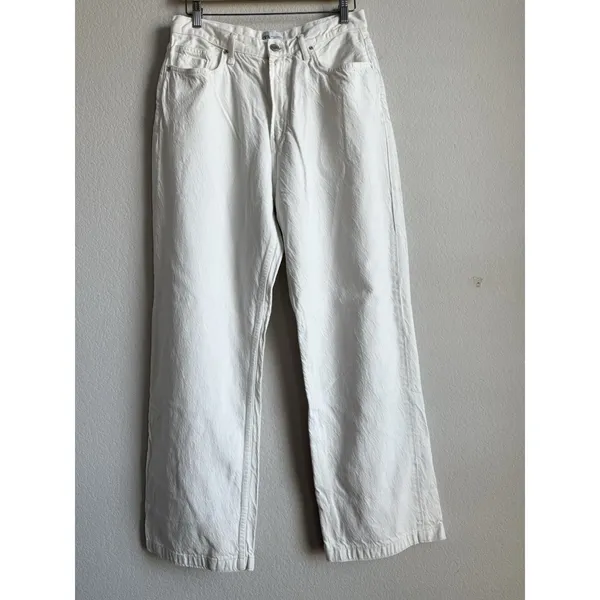 ZARA Women's White‎ High Rise Flare Wide Leg Denim Jeans Size 12 Classic Y2K - Image 6