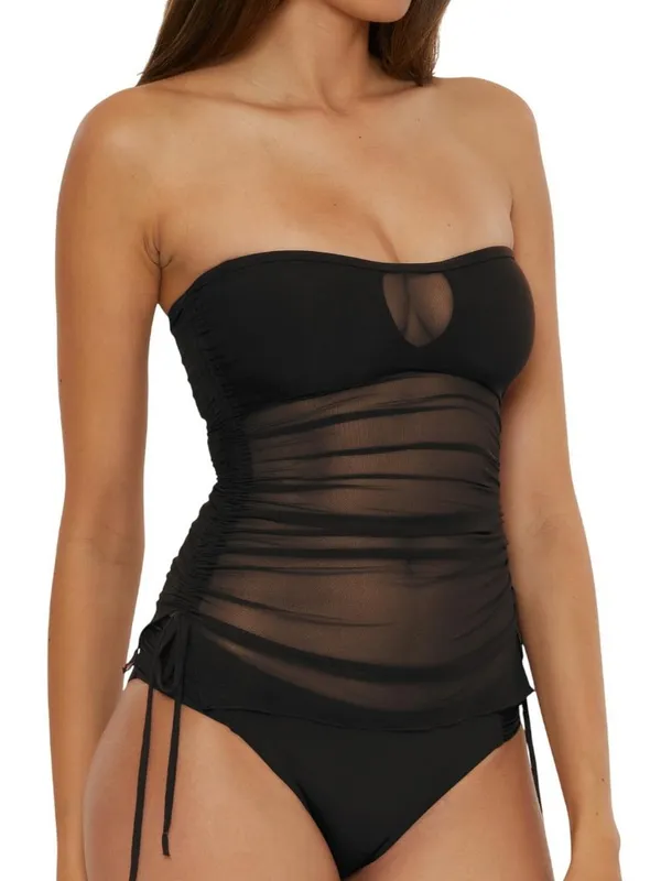 Becca Muse Bandeau Tankini Swim Top Mesh 733557 Black M - Image 9