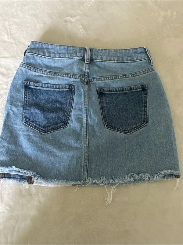 PacSun Colorblock Denim Mini Skirt - White & Blue Panels - Image 2