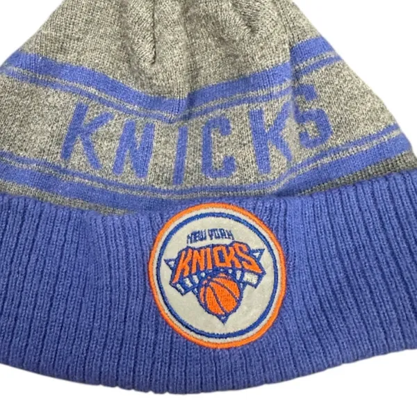 New York Knicks Adidas Blue, Orange, Gray Winter Bobble Hat - Image 3