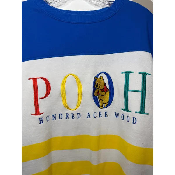 Disney Winnie The Pooh Hundred Acre Wood Colorblock Embroidered Sweatshirt Sz SM - Image 2