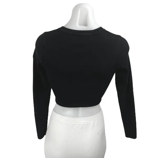 Zara Women's Black Long Sleeve Crew Neck Ribbed Knit Sweater Crop Top Size S - Image 2