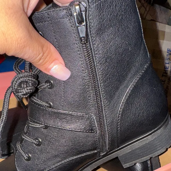 New‎ Sleek Black Combat Boots with Buckle Detail - Image 5