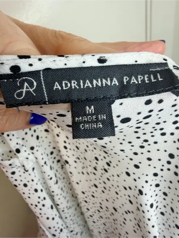 Adrianna Papell Polkadots Print Smocked 3/4 Sleeve Blouse White Black M - Image 10