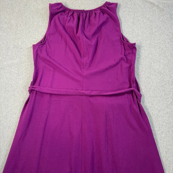 Lands' End Women's XL 18 Purple Sleeveless Keyhole Tie Belt A-Line Midi Dress - Image 11