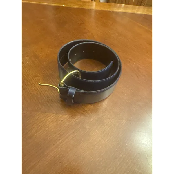 Accessory Lady Navy Blue Leather Belt Size M with Gold Tone Accent Buckle - Image 7
