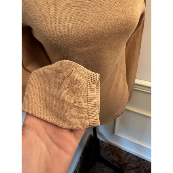 Vintage City Silk Knitwear Long Sleeve Crew Neck Top Camel Tan Luxury Minimalist - Image 2