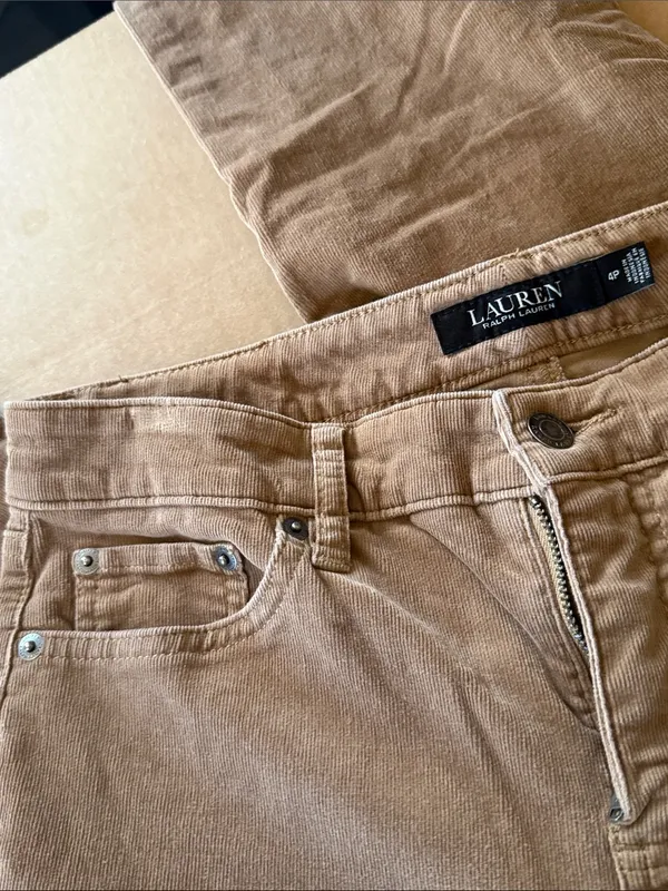 Lauren Ralph Lauren Tan Corduroy‎ Straight Leg Pants 4P Camel Brown Preppy - Image 3