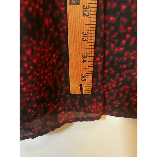 BeachLunchLounge XL Red Black Print Ruffle Long Sleeve Lined Chiffon Shift Dress - Image 5