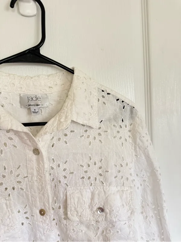 Johnny Was Jade Sandrine White Eyelet Button Front Jacket - Image 7