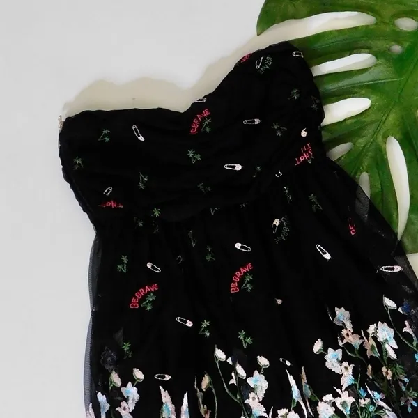 PATRIZIA PEPE Embroidered Tulle Top Strapless Floral Punk Size 40 US 4 - Image 8