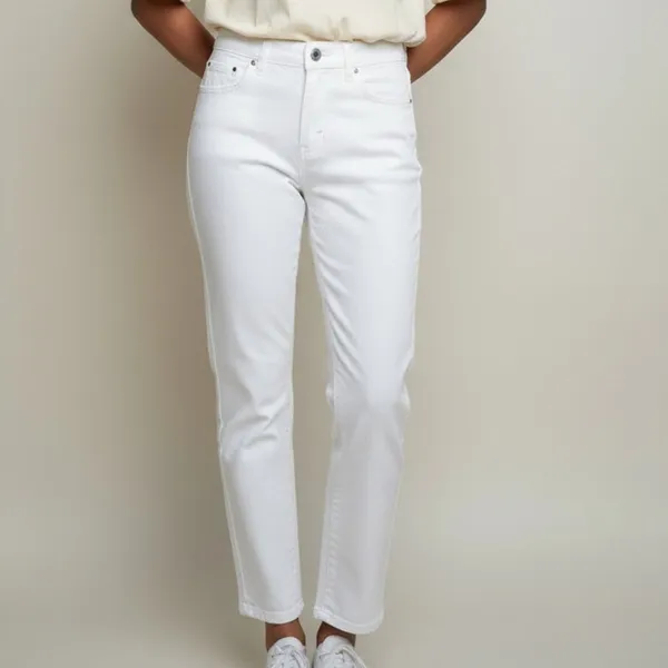 Zara Straight Leg High Rise Stretch Casual Ankle Cropped Denim Jean Zip 36 White - Image 11